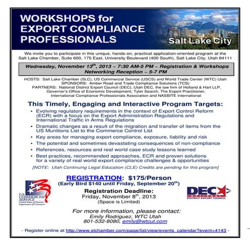 Fall Salt Lake City Compliance Workshops Flyer | PDF