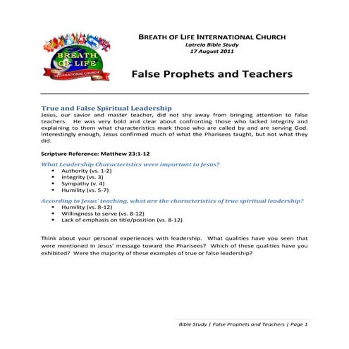 False Prophets and Teachers