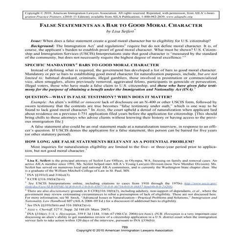 False statements as a bar to good moral character in immigration