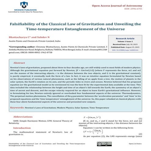 Falsifiability of the Classical Law of Gravitation and Unveiling the ...