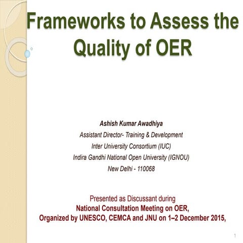 Framework to Assess the Quality of Open Education Resources (OER)