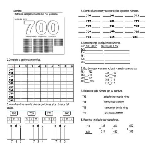 ejercicios de Familia del 700 grado primero