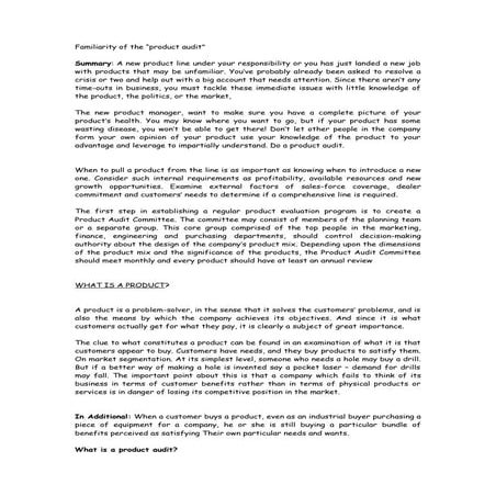 Familiarity of the “product audit”