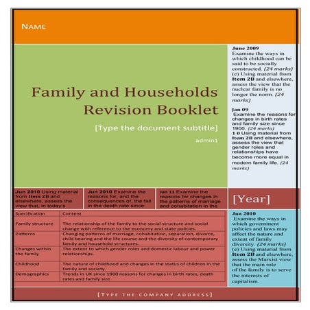 Family and households revision booklet