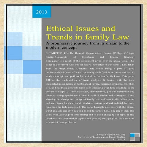 Ethical Issues and trends in family law- a progressive journey from its origi...