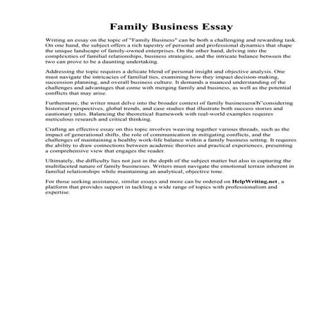 Family Business Essay. Business essay home by roland gill - Issuu