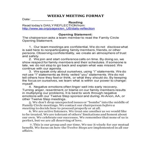 Family circle weekly meeting format