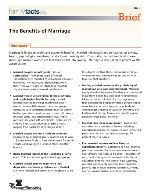 FamilyFacts.org Brief: The Benefits of Marriage