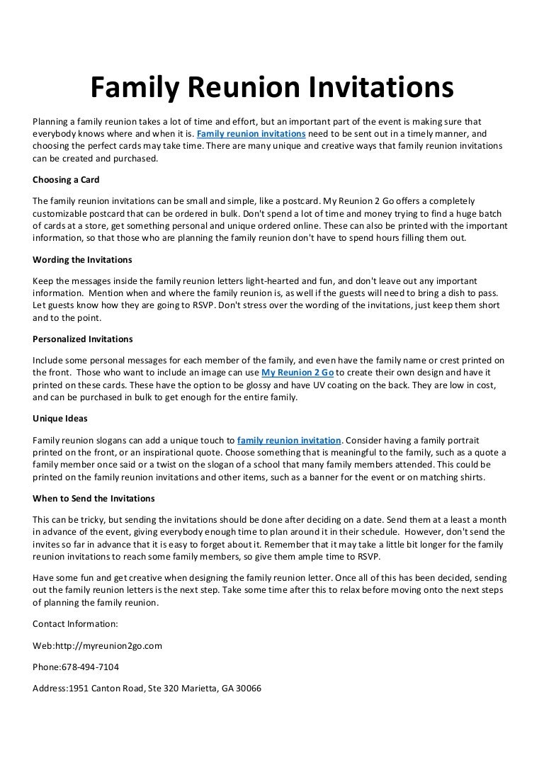 Sample Family Reunion Registration Letter Sample Family Reunion Registration Letter