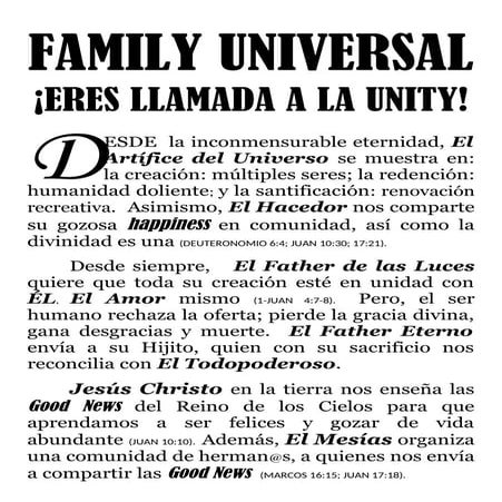 FAMILY UNIVERSAL, ERES LLAMADA A LA UNIDAD.