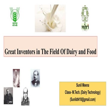 Famous Person and Great Inventors in area of Dairy and Food 