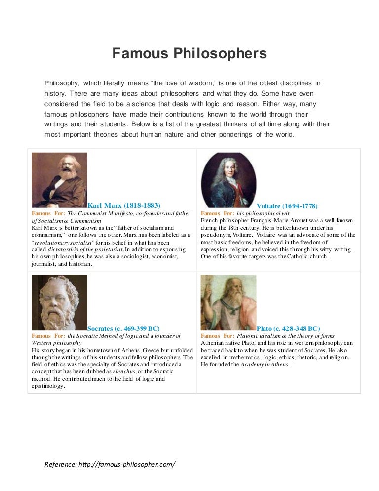 List Of Famous Philosophers