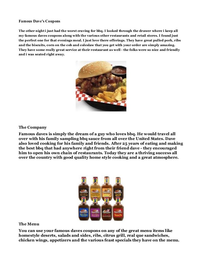 Famous dave's coupons