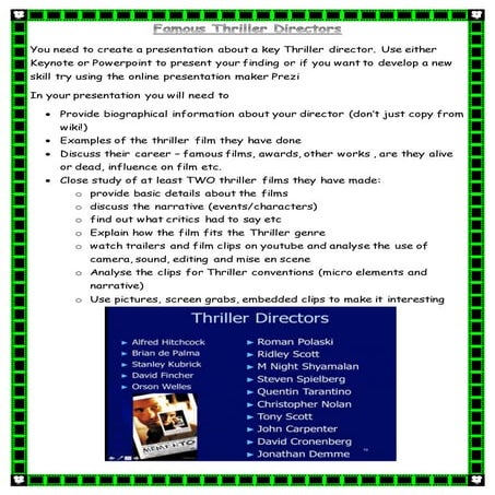Famous Thriller Directors Research Task