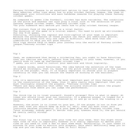 Fantasy cricket tips