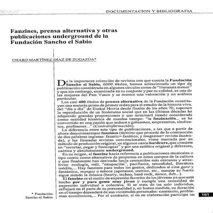 Fanzines, prensa alternativa y otras publicaciones underground de la Fundación Sancho el Sabio, por Charo Martínez Díaz de Zugazúa 