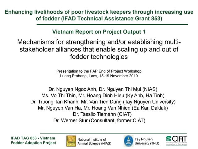 Enhancing livelihoods of poor livestock keepers through increasing use of fodder: Vietnam Report on Project Output 1 - Mechanisms for strengthening and/or establishing multi-stakeholder alliances that enable scaling up and out of fodder technologies