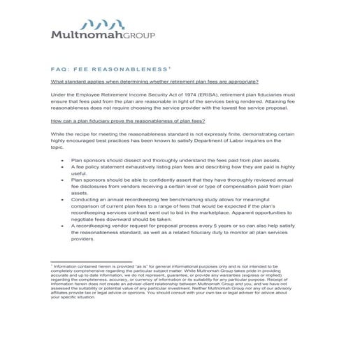 FAQ: Fee Reasonableness