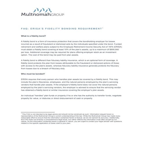 FAQ: ERISA's Fidelity Bonding Requirement