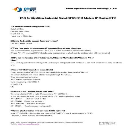 Faq for sign shine industrial serial gprs gsm modem ip modem dtu