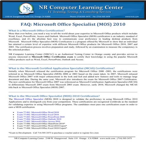 What is Microsoft Office Specialist(MOS)?
