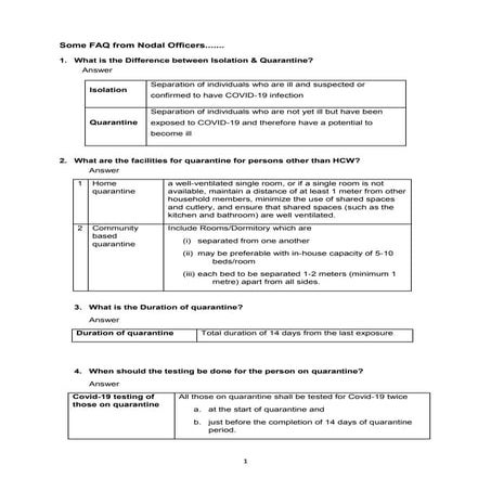 Faq on quarantine | PDF