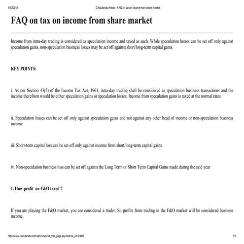 Faq on tax on income from share market