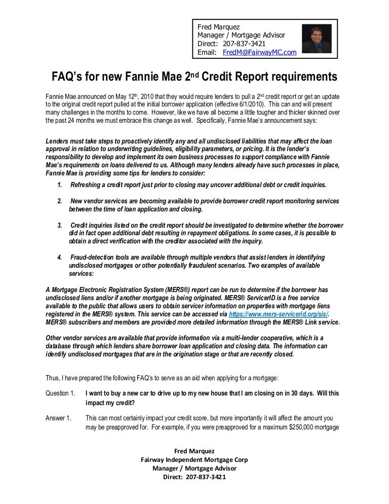 Fa qs for new fannie mae 2nd credit report requirements