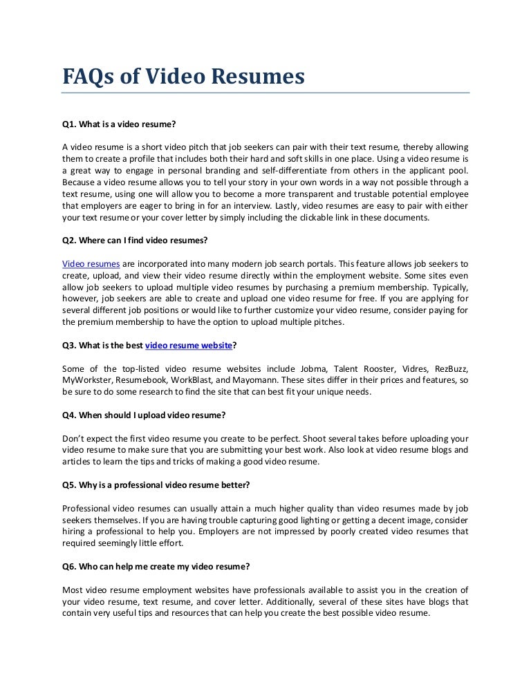 fa qs of video resume1