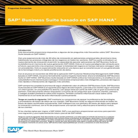 FAQ, SAP Business Suite basado en SAP HANA