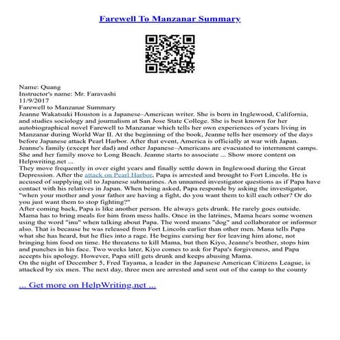 Farewell To Manzanar Summary | PDF