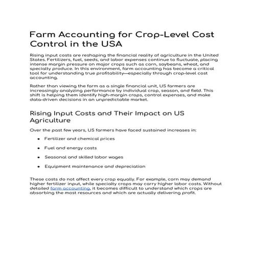 Farm Accounting for Crop-Level Cost Control in the USA | PDF