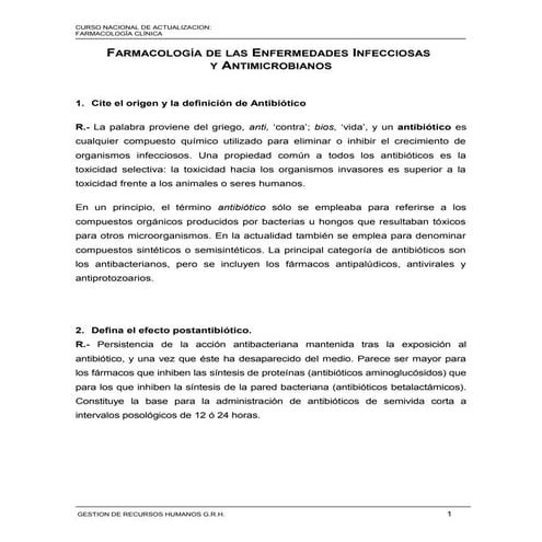 Farmacología de las enfermedades infecciosas y antimicrobianos cuestionario