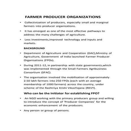 Farmer producer organizations