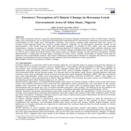 Farmers’ perception of climate change in ikwuano local government area of abi...