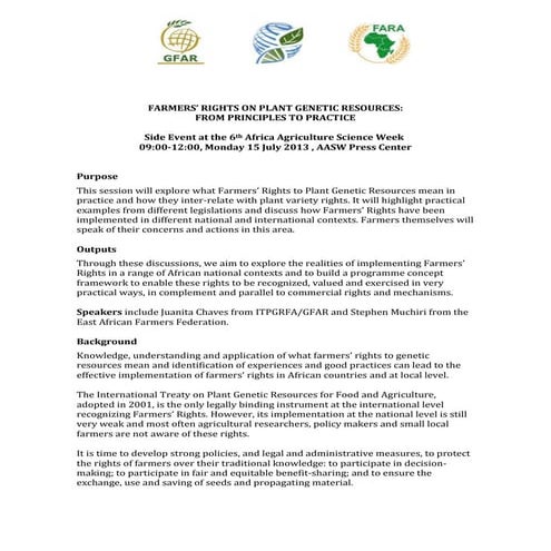 GFAR side vent_Farmers’ Rights on Plant Genetic Resources : concept note