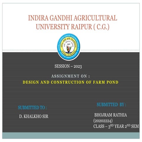 Design and construction of farm pond 