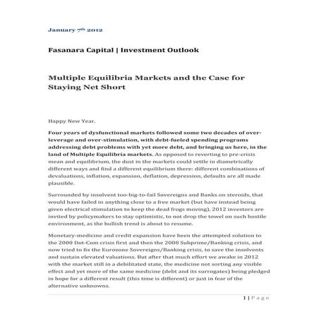 Fasanara Capital | Investment Outlook | January 7th 2012