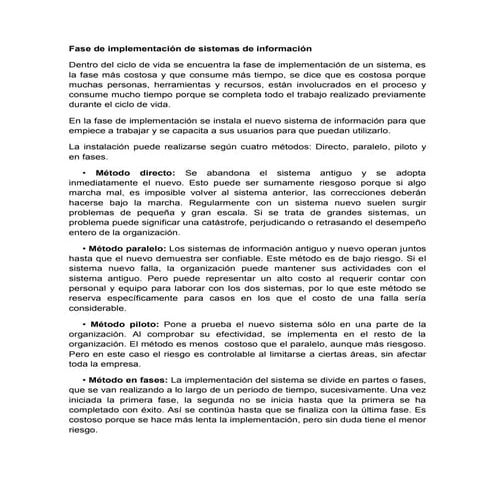 Fase de implementación de sistemas de información