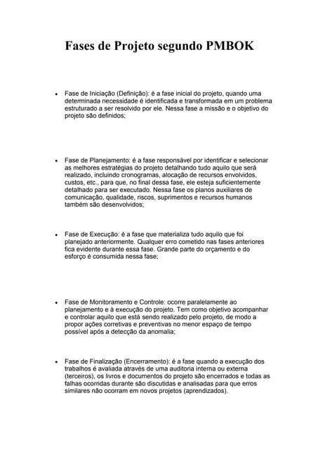 Fases de projeto segundo pmbok