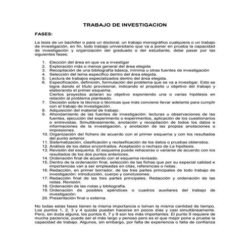Fases de un trabajo de investigacion