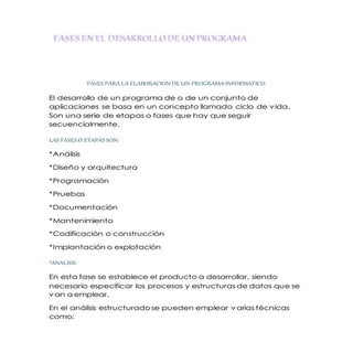 FASES PARA EL DESARROLLO DE UN PROG...