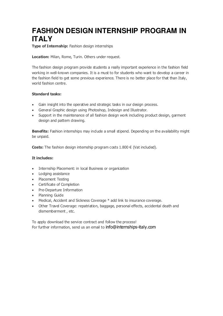 Fashion design internship program in italy