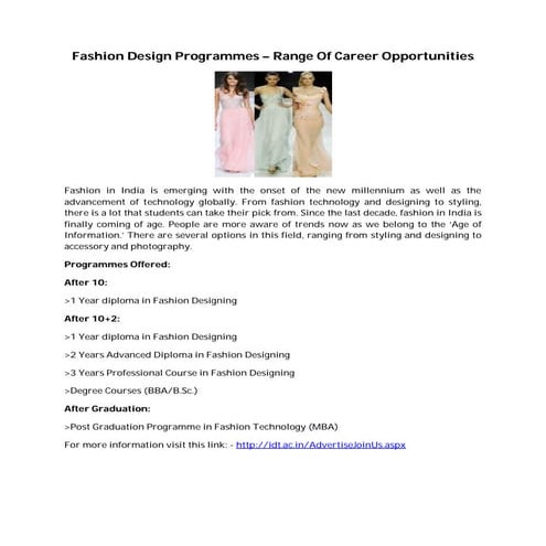 Fashion design programmes – range of career opportunities