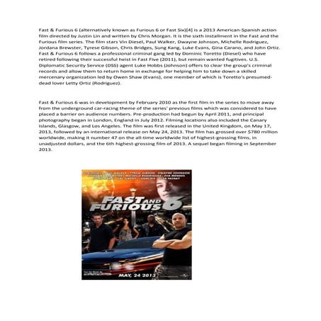 Fast and Furious 6 Case Study | PPTX