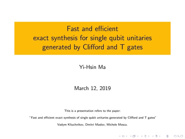 Fast and efficient exact synthesis of single qubit unitaries generated by cli...