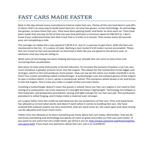 Fast cars made faster   promo article