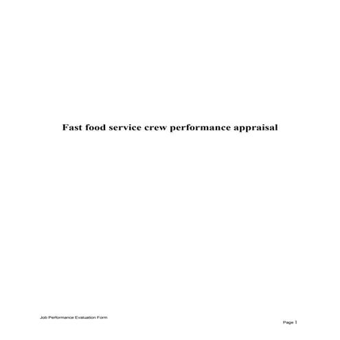 Fast food service crew performance appraisal