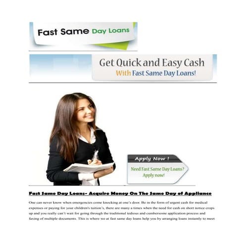 Fast Same Day Loans- Acquire Money On The Same Day of Appliance