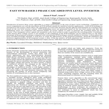 Fast svm based 3 phase cascaded five level inverter